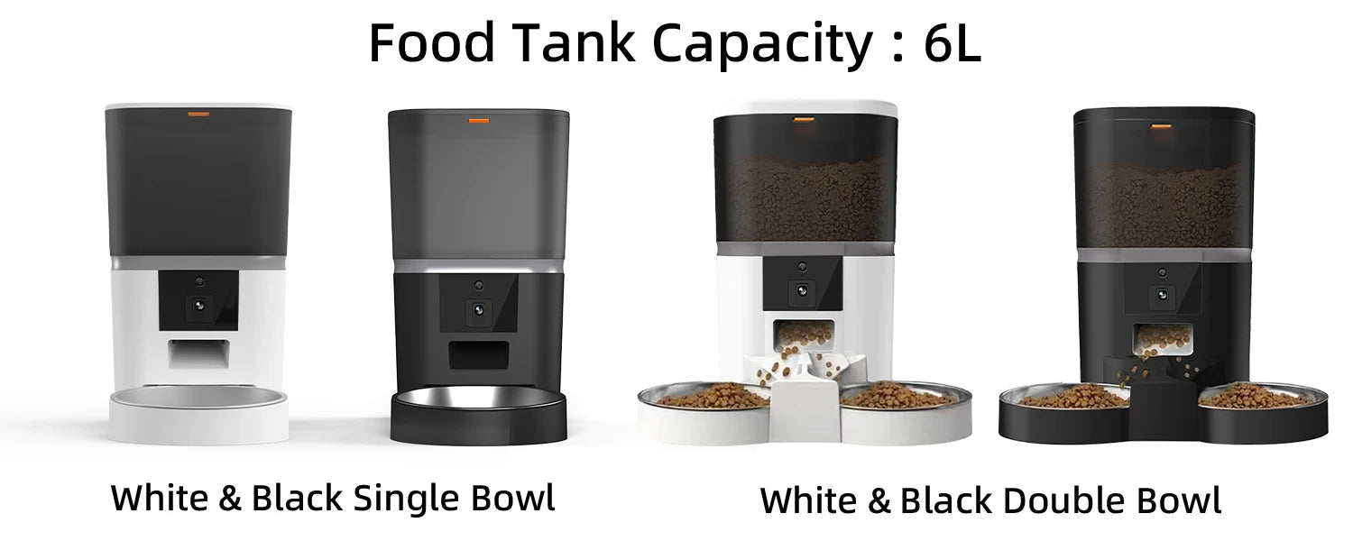 6L Wifi Smart Futterautomat für Haustiere mit Kamera, Tuya App Steuerung, Einzelfach oder Doppelfach für Katzen und Hunde, Automatischer Futterspender mit Kamera