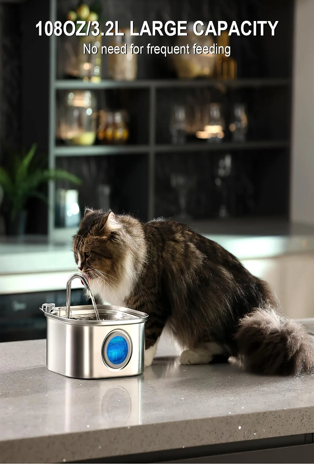 3,2 L Edelstahl Pet Wasser Feeder Auto Katze Brunnen Smart Hund Wasser Dispenser Visuelle Fenster Trinken Schüssel Haustier Zubehör