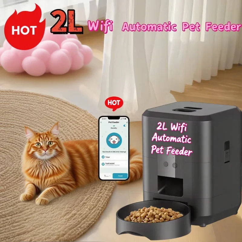 Intelligenter Tierfutterautomat 2L WLAN-Automat mit langsamer Futterausgabe für Katzen und Hunde – regelmässige und portionierte Fütterung, Tierbedarf